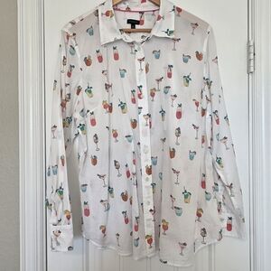 Talbots Happy Hour Cocktail White Button Down Cotton Women's Shirt Extra Large